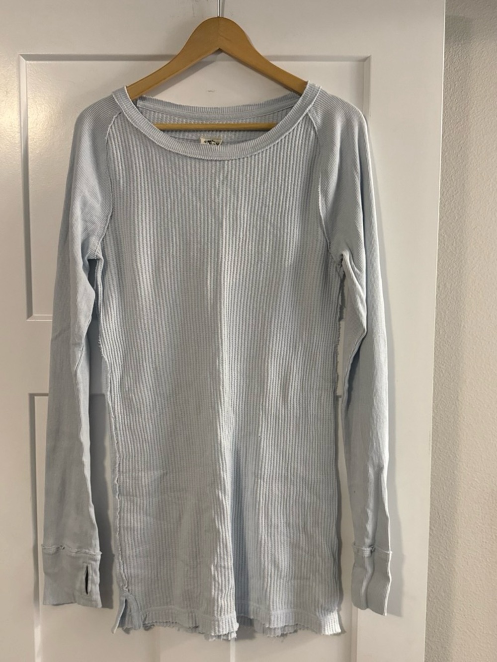 We The Free Light Blue Waffle Knit Crewneck Sweater